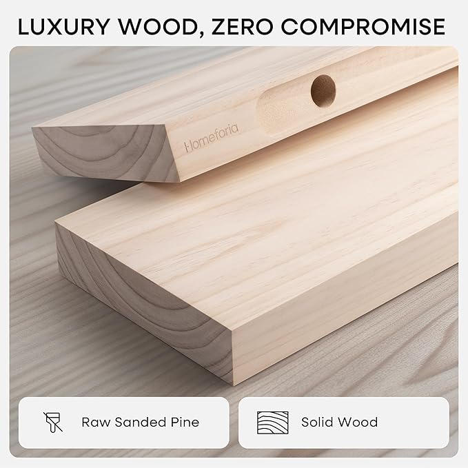 Homeforia 60 inch Wood Floating Shelf, High End Solid Natural Long Wood Shelf - Image 4