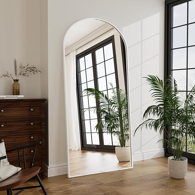 Rowjut Large 71"x30" Arched Full Length Mirror White Floor &Standing - Image 5