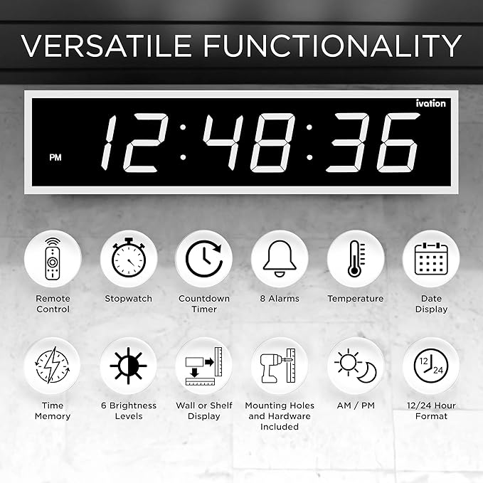 Ivation Oversized 24" Large Digital LED Clock | Big Digital Clock - Image 6