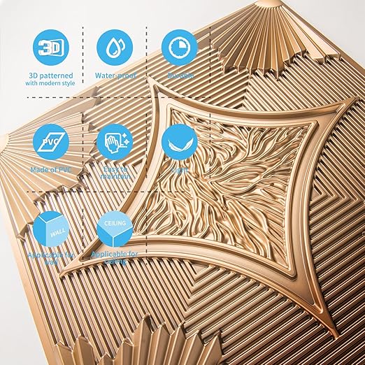 Art3d Drop Ceiling Tiles 24x24 in Bronze, 3D Wainscoting Panels Glue Up 2x2 - Image 7