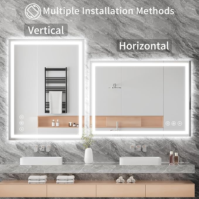 Koonmi 40"x30" LED Mirror for Bathroom, 90CRI Anti-Fog Vanity Mirror - Image 7