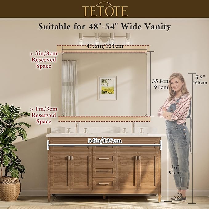 TETOTE 48 x 36 Inch Brushed Nickel Mirror - Image 8