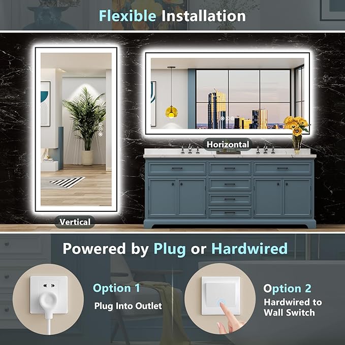 84x40 Black Framed LED Bathroom Mirror - Image 7