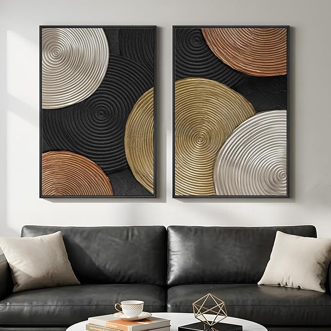 Large Framed Abstract Circles Wall Art Set of 2 by MXART