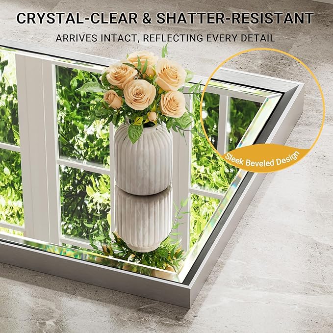 60'' x 36'' Large Beveled Silver Bathroom Vanity Mirror, Shatterproof Rectangle - Image 3