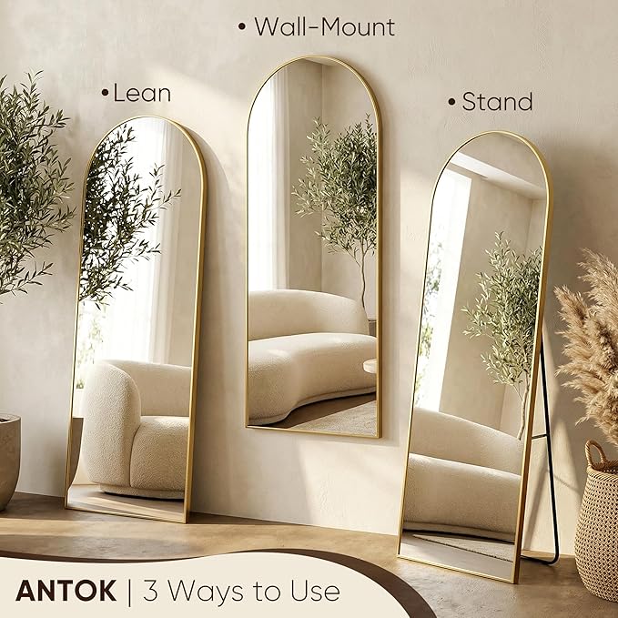 Antok 76" x34” Arched Full Length Floor Mirror, Free Standing/Wall Mount/Leaning - Image 4