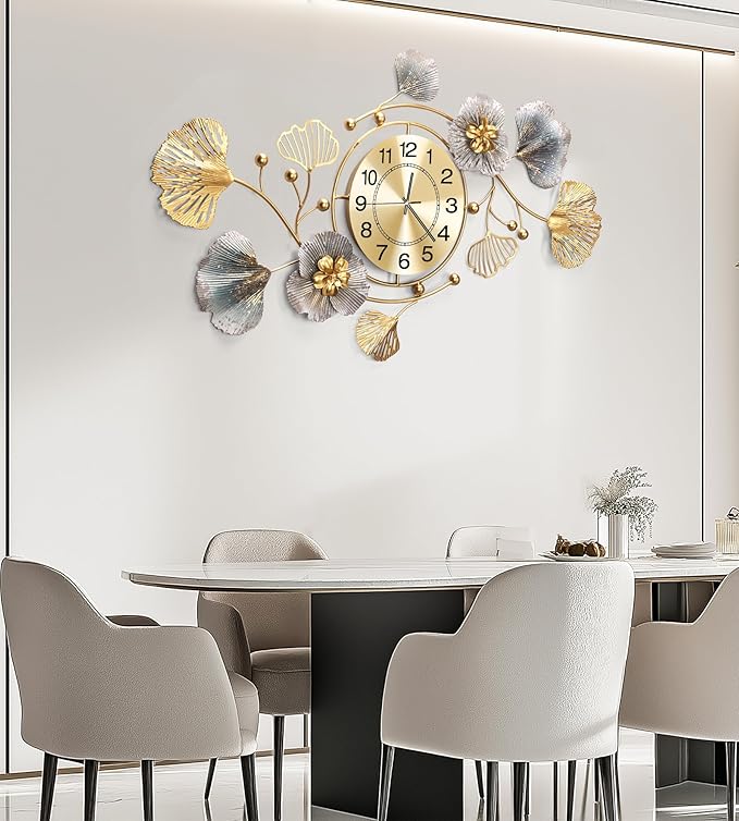 Clocks for Living Room, Large Wall Clock, 3D Silent Wall Clock, Retro Metal - Image 3