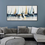 Abstract Wall Art Blue and White Sailboat Wall Paintings Framed Artwork - Image 5