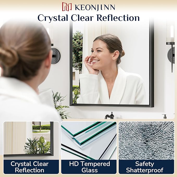 Keonjinn 72 x 36 Inch Black Bathroom Mirrors - Image 3