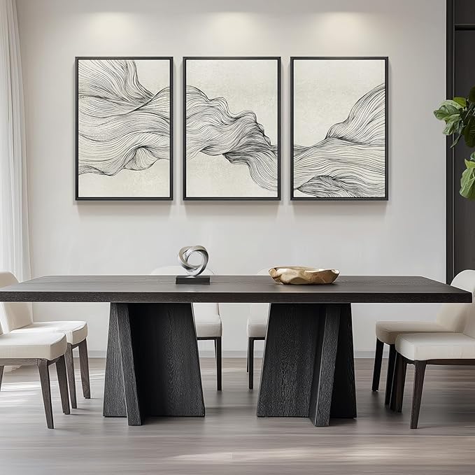 Large Framed Black and Beige Neutral Abstract Wall Art - Image 7