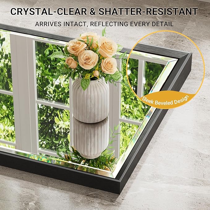 16''x 60'' Tall Black Bathroom Mirror, Beveled Bathroom Vanity Mirror - Image 4