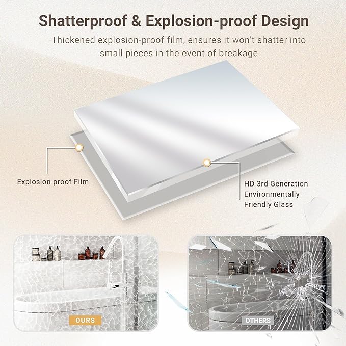 40 x 30 Gold Bathroom Mirror, Brushed Gold Beveled Bathroom Mirror, - Image 9
