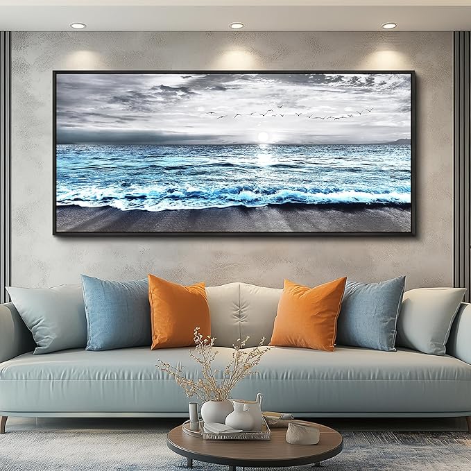 Wapluam Framed Wall Art for Bedroom Decor, Beach Canvas Wall Art Large Ocean - Image 9