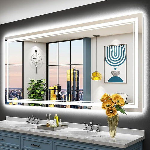 77x36 LED Bathroom Mirror with Lights, Backlit and Front Lit Anti-Fog Lighted by Awandee