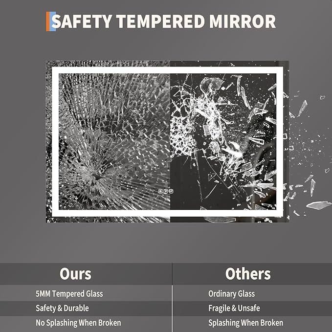 LED Bathroom Mirror 45 x 30 inch, Lighted Bathroom Vanity Mirror - Image 8