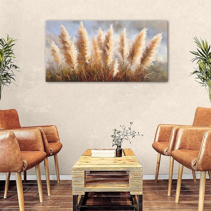Vintage Boho Reed Canvas Wall Art Abstract Nature Plant Wall Decor Minimalist - Image 3