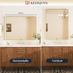 Keonjinn Gold Bathroom Mirrors for Over Sink, 40” x 30” Brushed Brass Mirror - Image 8