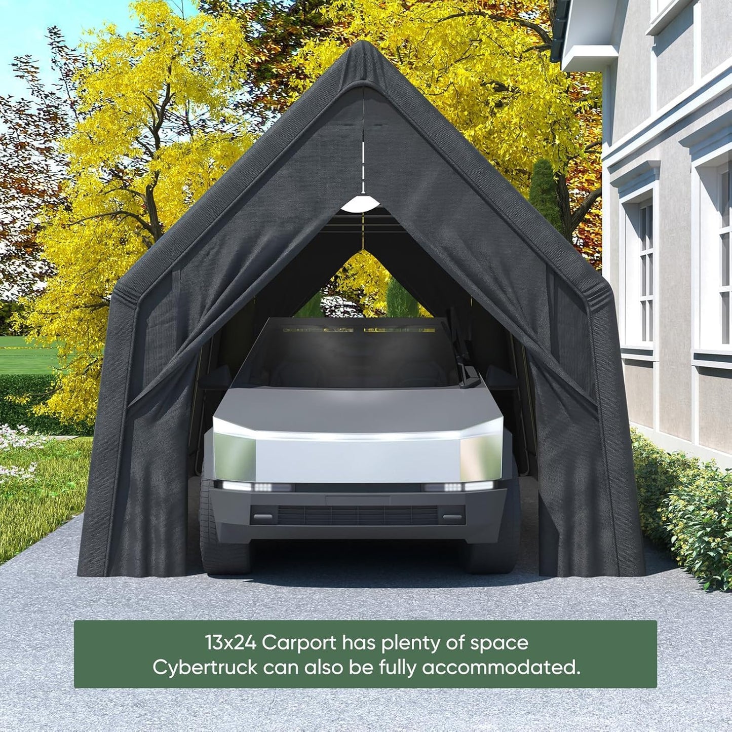 13 x 24 FT Carport, Heavy Duty Car Port Outdoor UV Garage with 2 Roll up Doors, Waterproof Carport Canopy Multi-Functional Shelter for RV, SUV,Truck, Boat, Motorcycle Bike