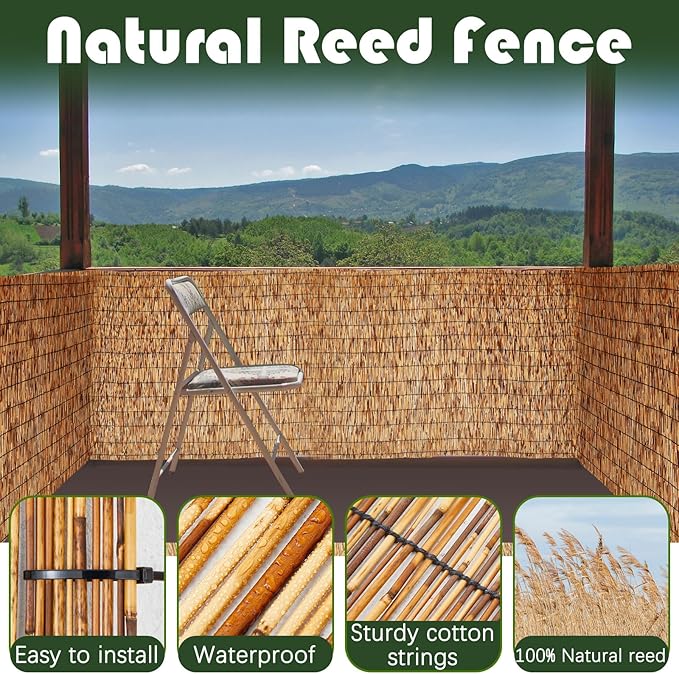 Barydat 4 Pcs 3 x 16.4 ft Reed Fence Roll, 85% Shade Bamboo Privacy Screen - Image 8