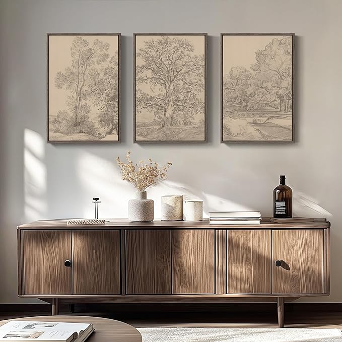 Large Vintage Framed Neutral Landscape Wall Art - Image 8