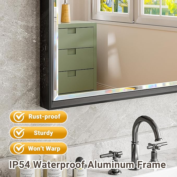 40 x 30 Black Framed Mirror for Bathroom, Beveled Black Bathroom Vanity Mirror - Image 4