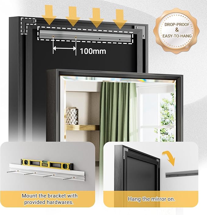 72 x 36 Black Framed Mirror for Bathroom, Beveled Black Bathroom Vanity Mirror - Image 4