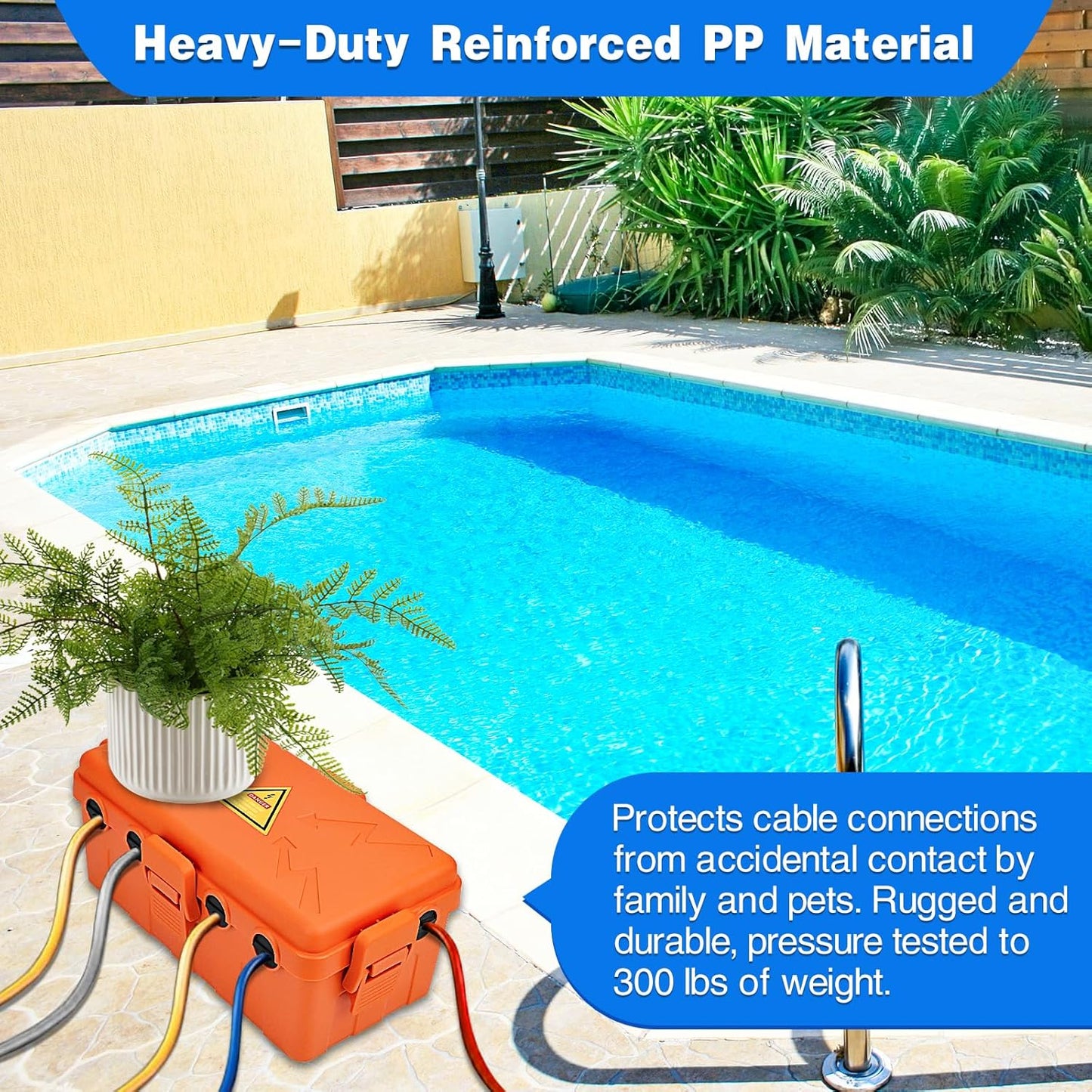 Hrensaw Medium Outdoor Electrical Box(10.6x5.5x4.5inch),Weatherproof Connection Box w/6 Cable Entry,IP54 Waterproof Extension Cord Cover Protect Power Strip,Timer,Plug,Holiday Lights,Orange