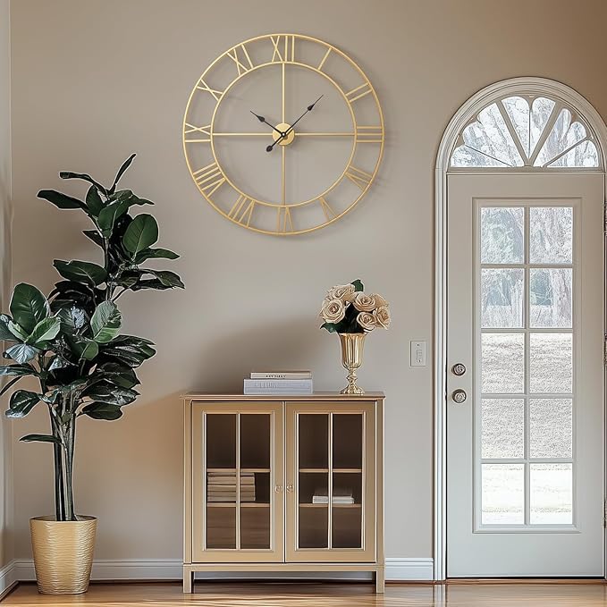 Cuspin 36 Inch Large Gold Wall Clock, Battery Operated Silent Non Ticking Metal - Image 2