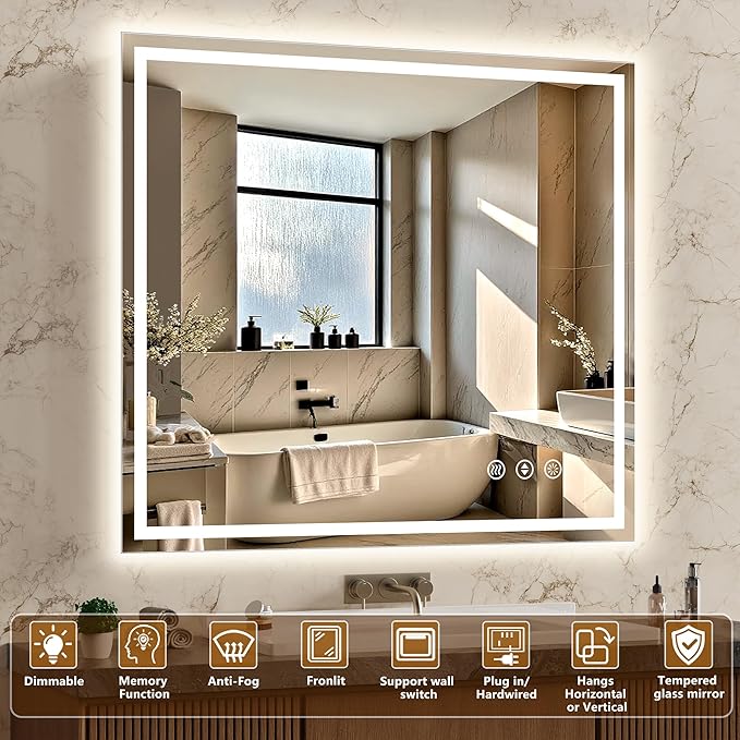 48x36 Inch LED Lighted Bathroom Mirror - Image 2