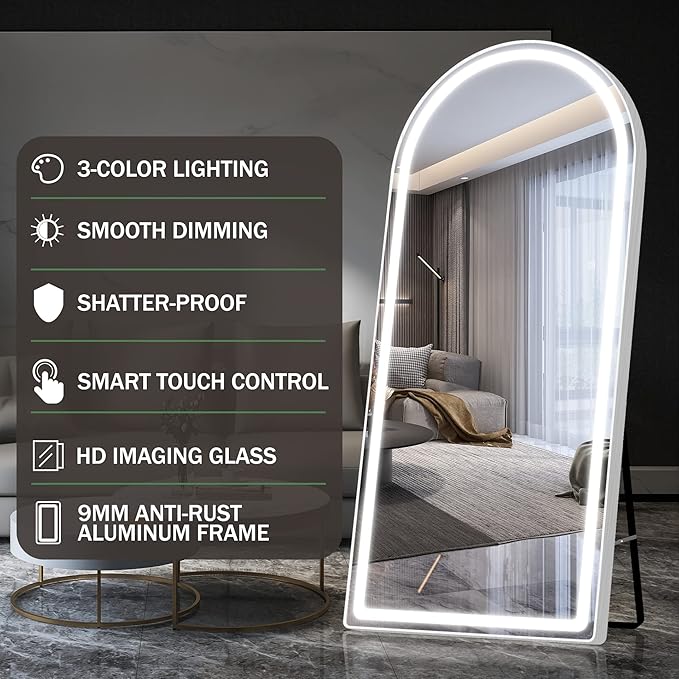 FENNIO Full Length Mirror with Lights, Free Standing Lighted Floor Mirror - Image 7