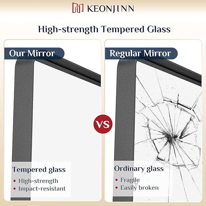 Keonjinn Black Bathroom Mirror for Over Sink, 72 x 36 Inch Large Rounded - Image 4