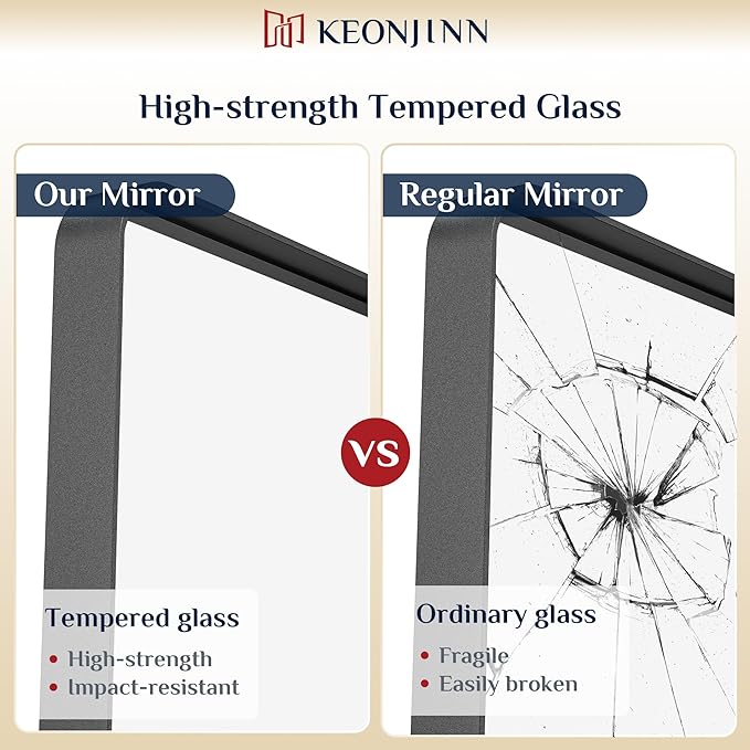 Keonjinn Black Bathroom Mirror for Over Sink, 48 x 30 Inch Rounded Rectangle - Image 4