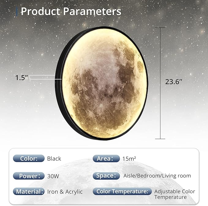 Dimmable Moon Wall Light 23.6 inch Wall Lights - Image 4