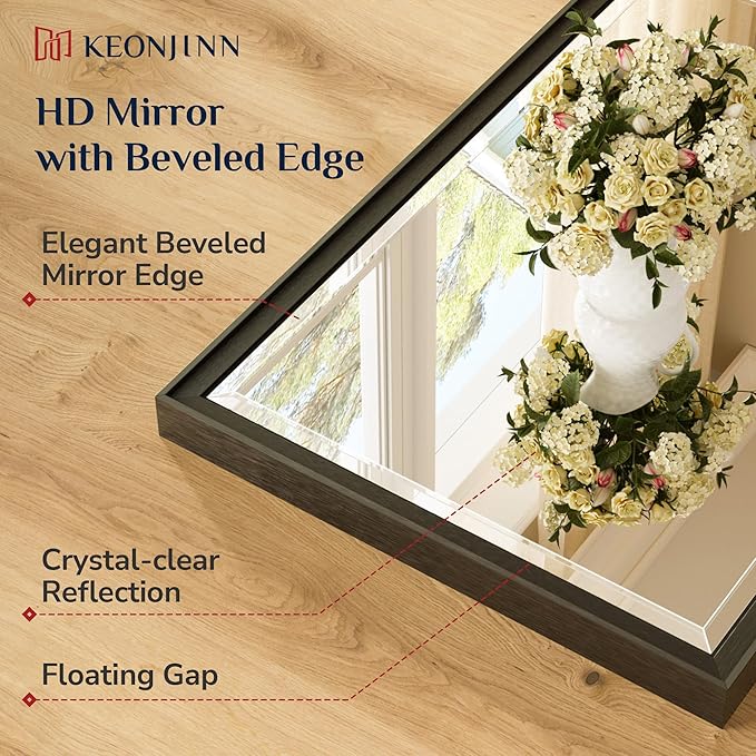 Keonjinn Black Framed Mirror 40" x 30", Decorative Aluminum Alloy Frame - Image 4