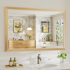 48x32 Inch Bathroom Mirror for Wall, Anti-Rust Oak Wood Grain Metal Framed by Briivuemodernmirrors