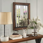 YOSHOOT Rustic Wooden Framed Wall Mirror, Natural Wood and Iron Bathroom Vanity - Image 6