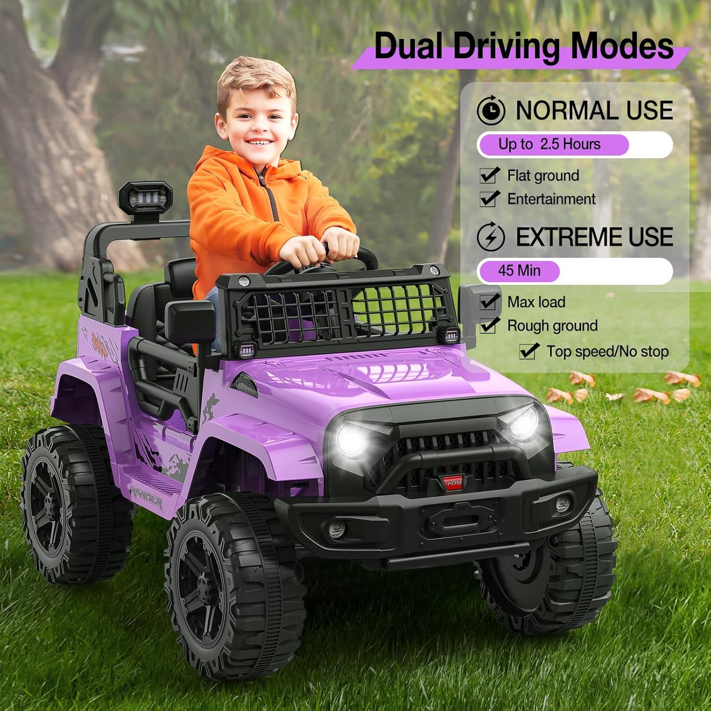 12V Kids Electric Ride On Truck Car w/Parent Remote Control, Spring Suspension, LED Lights & AUX Port | Outdoor Ride Toy for Boys Girls