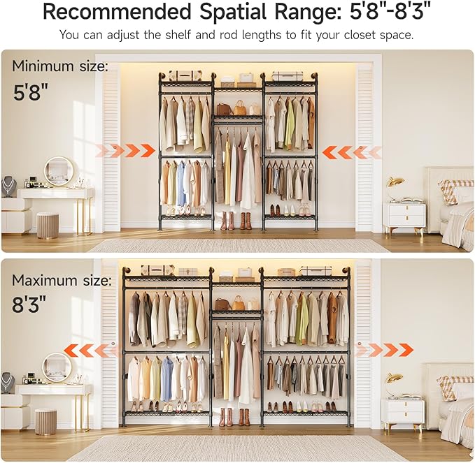 ONBRILL H3 Plus Expandable Wall Mounted Closet System, 5.7FT-8.2FT Closet - Image 3