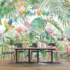 Tropical Green Botanical Flower Birds Leaf Wallpaper Bedroom Plant Floral Mural - Image 3