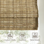 TWOPAGES Natural Woven Jute Roman Shades, Custom Cordless No Drill or Motorized - Image 6