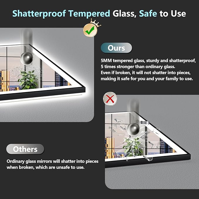 84x32 Black Framed LED Bathroom Mirror - Image 8