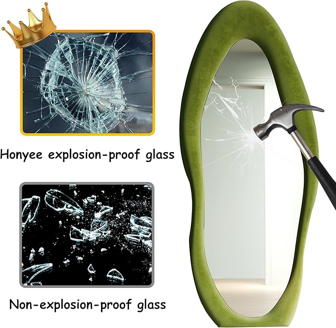 Honyee Full Length Mirror, Flannel Wrapped Wooden Frame Floor Mirror, Irregular - Image 6