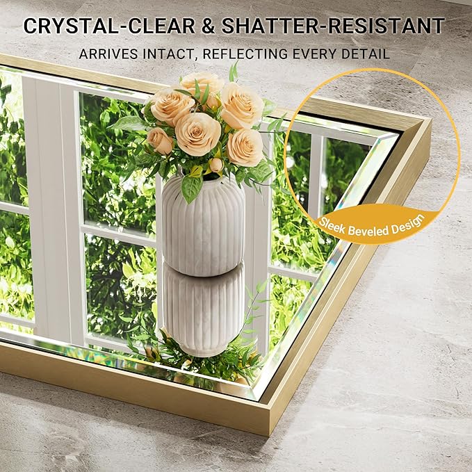 Gold Bathroom Mirror, 30x36 Brushed Gold Bathroom Mirror Beveled Edge, - Image 3