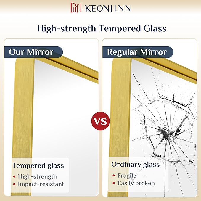 Keonjinn Gold Bathroom Vanity Mirror 48 x 36 Inch Large Rounded Rectangle - Image 5