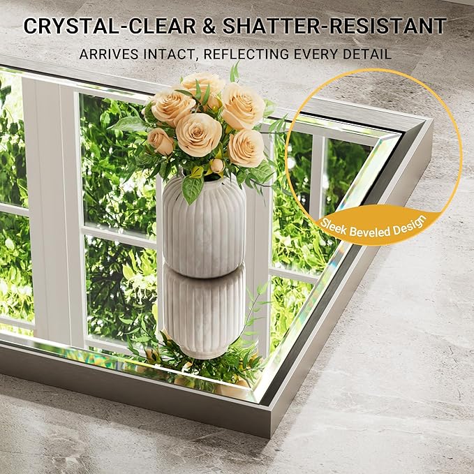 16''x 60'' Tall Brushed Nickel Mirror, Beveled Bathroom Mirror - Image 4