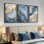 Large Framed Abstract Wall Art for Living Room, Modern Luxury 3 Piece Blue Gold - Image 5