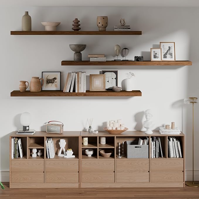 ROGMARS 60Inches Long Walnut Floating Shelves, Rustic Solid Wood Farmhouse Wall - Image 4