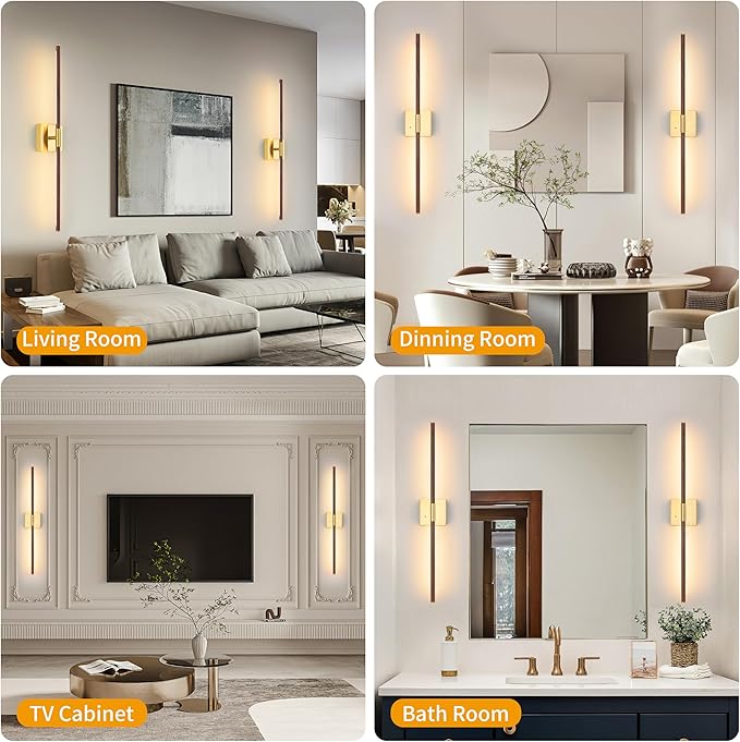 Morauroral 40″ Walnut Battery Operated Wall Sconces Set of Two, Dimmable Wall - Image 5