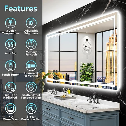 84x32 LED Bathroom Mirror with Lights, Backlit and Front Lit Anti-Fog Lighted - Image 2