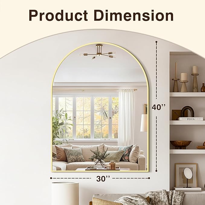 Vanity Bathroom Mirror for Wall, Arched Metal Frame for Bedroom, Living Room - Image 3